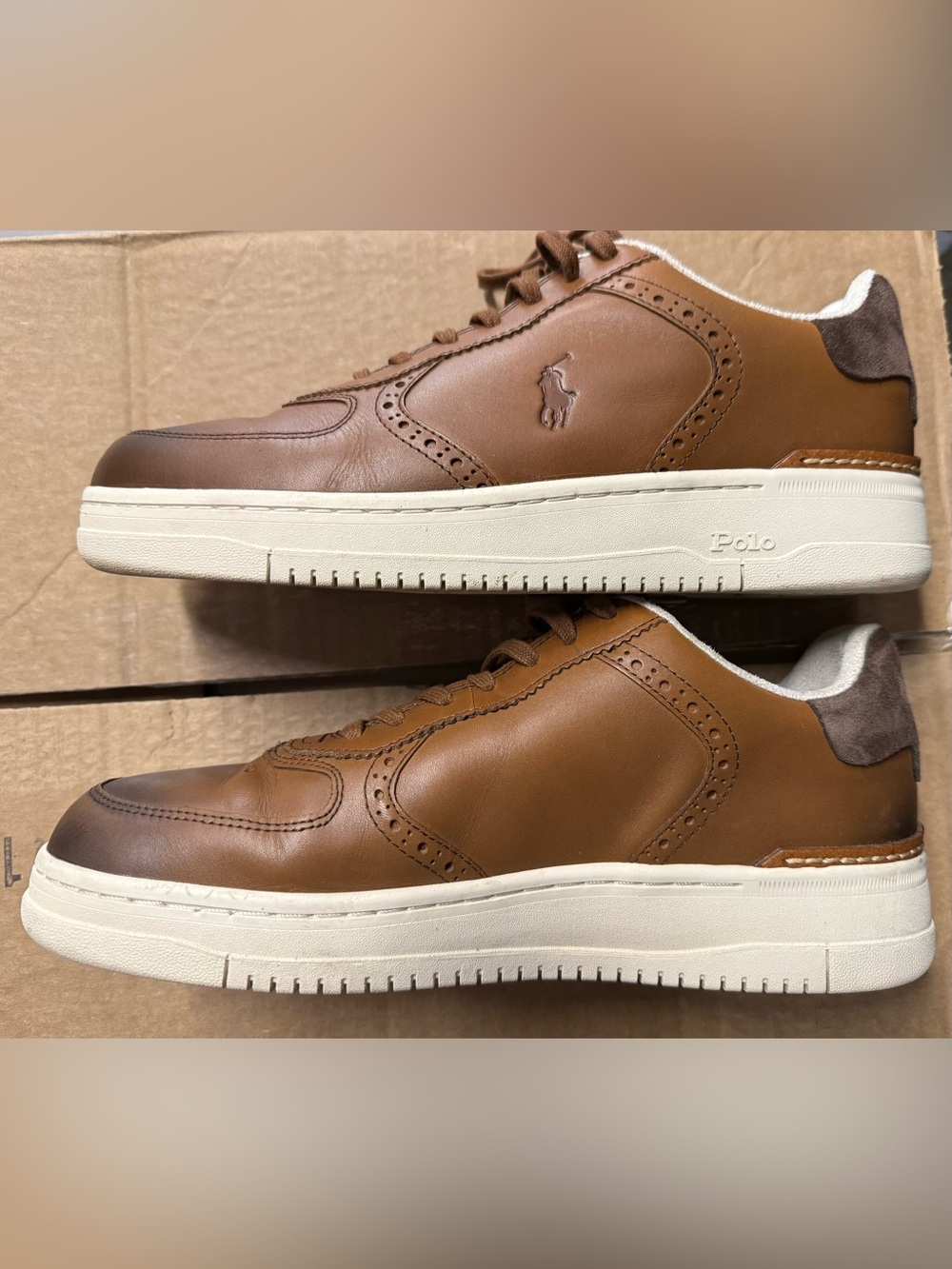Polo by Ralph Lauren Men’s Tan/Brown Leather Sneakers - Picture 3 of 6